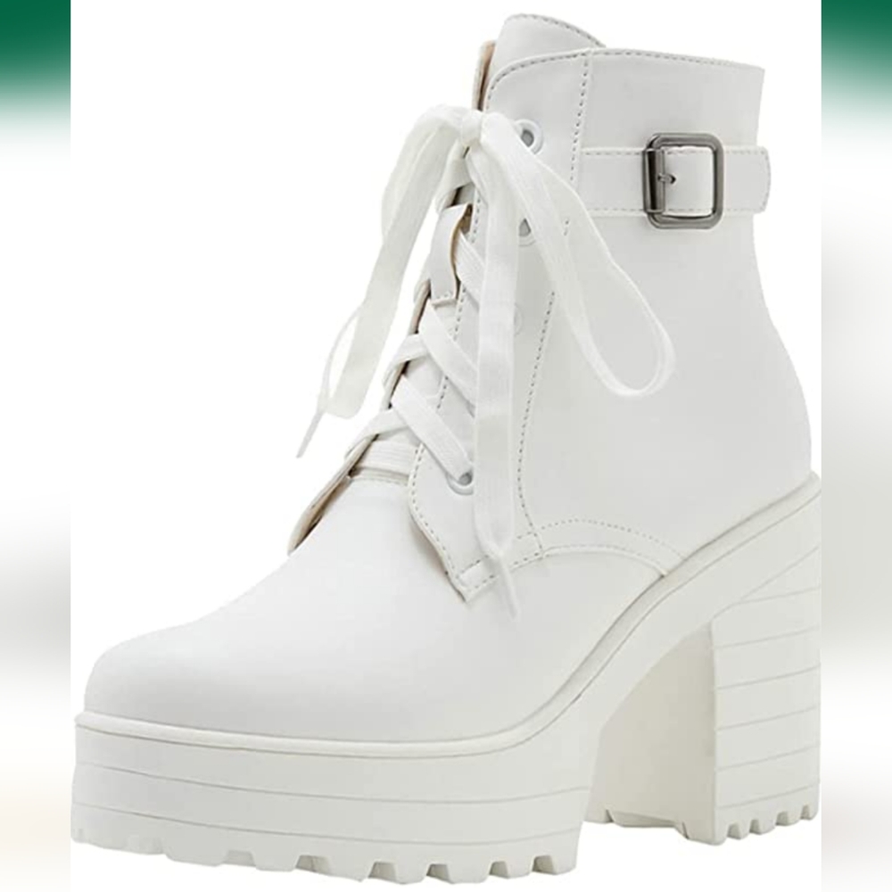 Platform Ankle Boots Lace up Block Heel